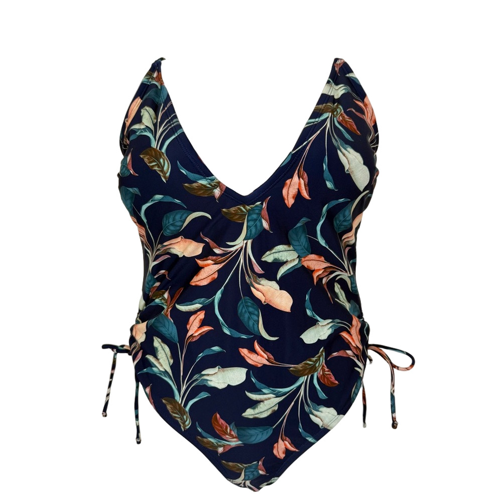 Mynah Trimshaper Navy Blue Floral Print One Piece Swimsuit NWT SKU0796